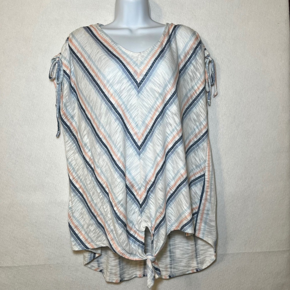 Est 1946 Chevron Stripe Coastal Cottage Boho Waist Tie Tunic Top Women 18/20W